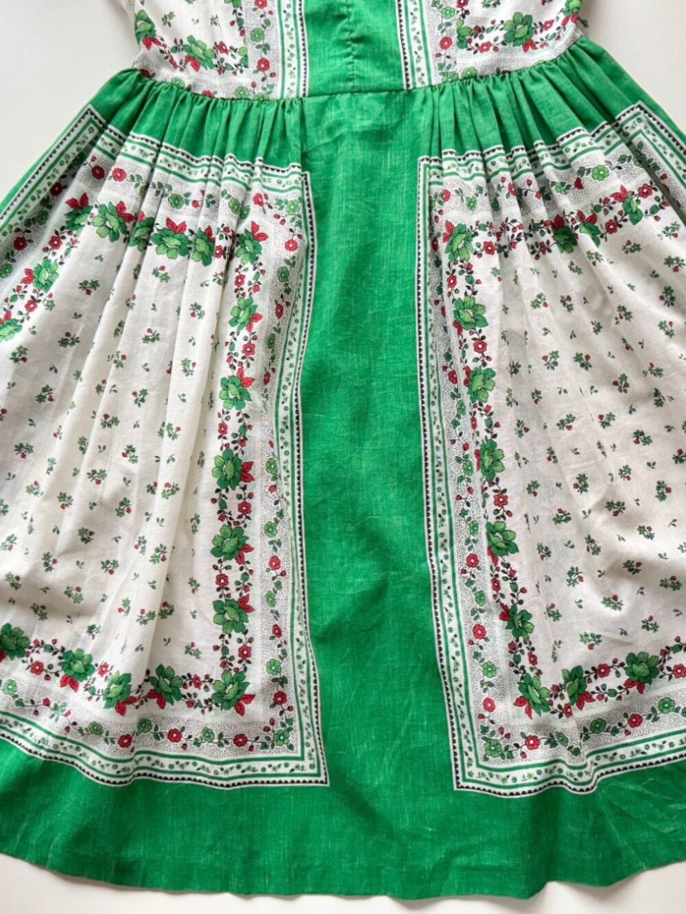 Vintage 80's JCPENNEY Green Floral Polycotton Law Fit & Flare Dress, Size 15/16 - Picture 11 of 15